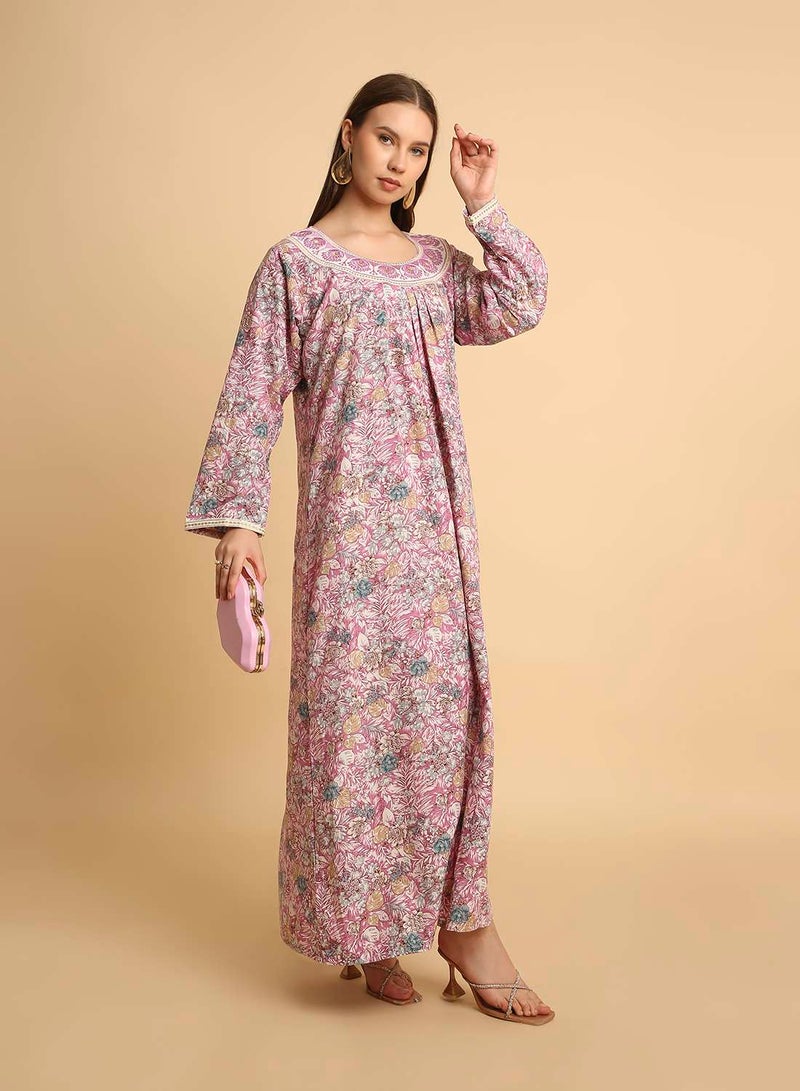 HANA & SARA Traditional Arabic Jalabiya Women’s Long Dress with Embroidered Neckline - Image 5